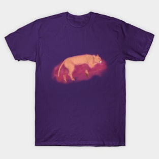 Mystic mountain lion sleeping in pink clouds T-Shirt